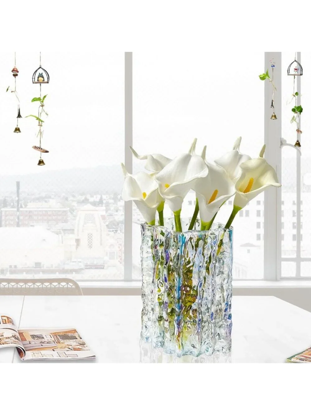 Heavy Duty Iridescent Glass Flower Vase for Home Decor, Weddings & Centerpieces